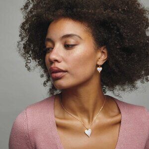 Avon Pavé Accents Heart Mother of Pearl Pendant & Pierced Earring Set